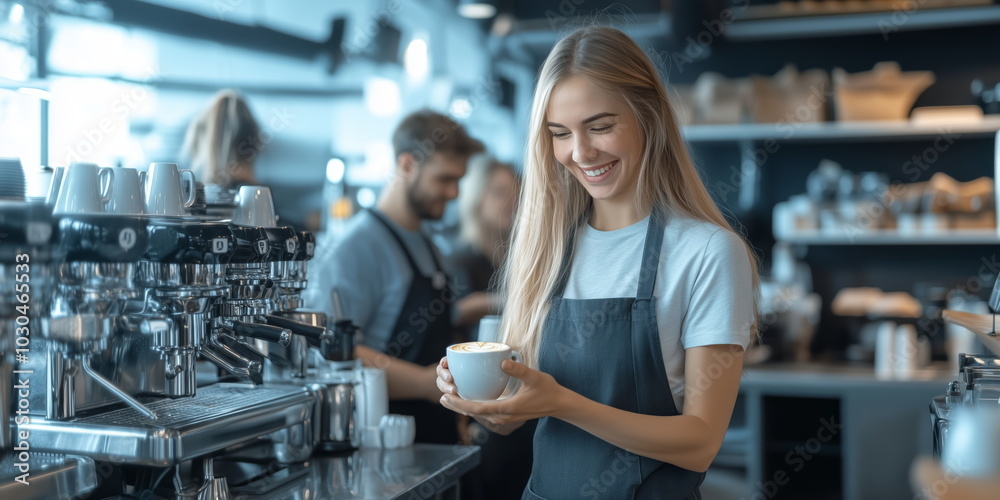 happy workers at a cafe. happy workers at a cafe.