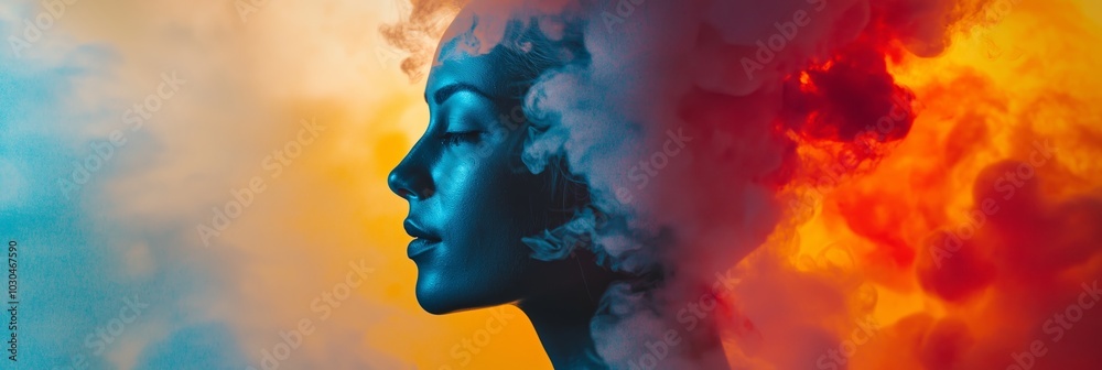 A creative and surreal blend of a woman's profile with colorful smoke, representing imagination and artistic expression. A creative and surreal blend of a woman's profile with colorful smoke, representing imagination and artistic expression.