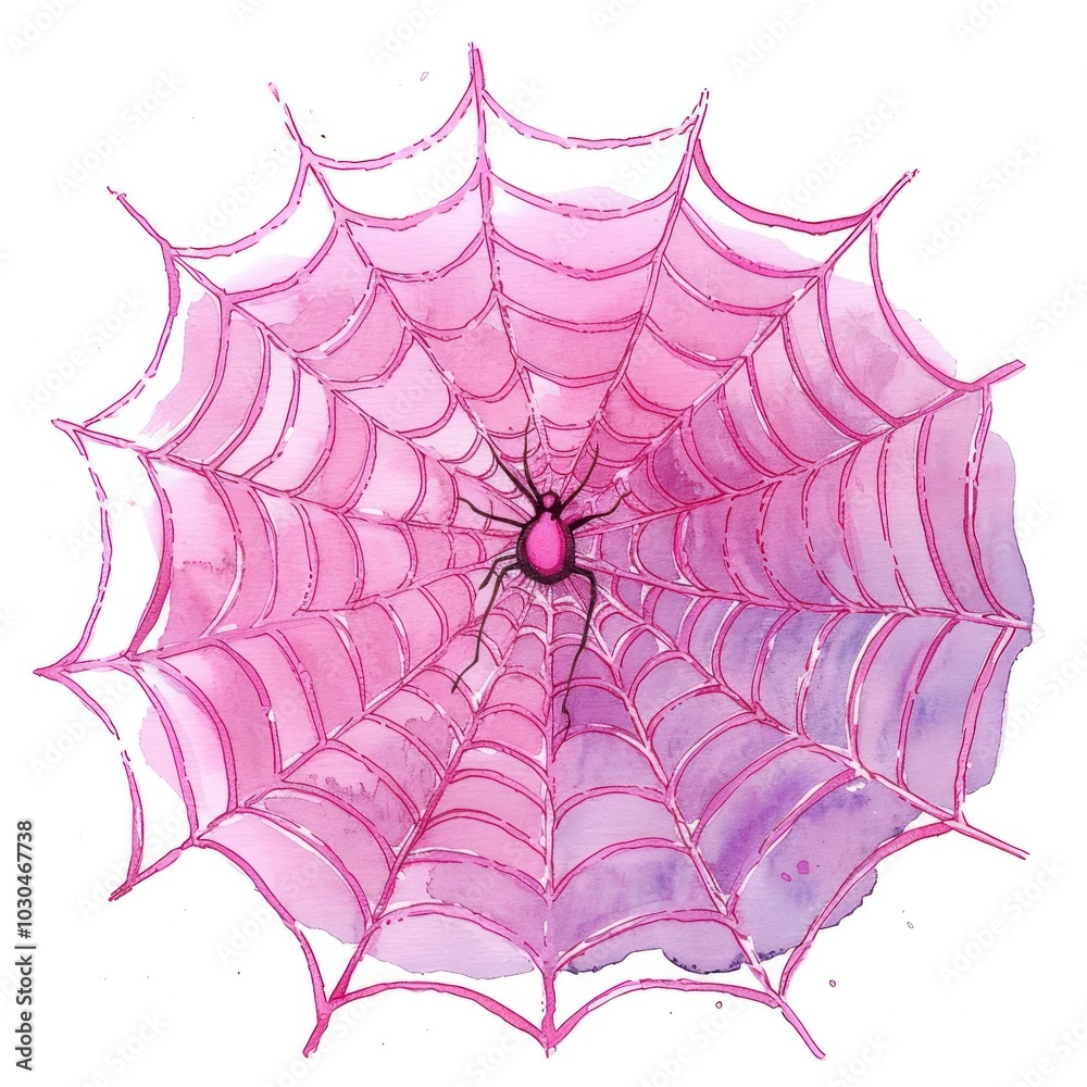 Fototapeta premium Spider web illustration watercolor pink.