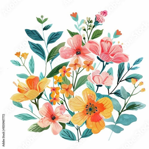 Watercolor Spring Dress with Large Flowers on White Background, Perfect for Fashion or Spring Season Illustrations Generative AI