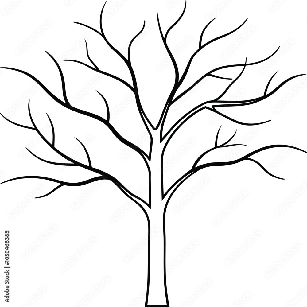 Fototapeta premium Bare Tree Branches Silhouette Illustration Drawing