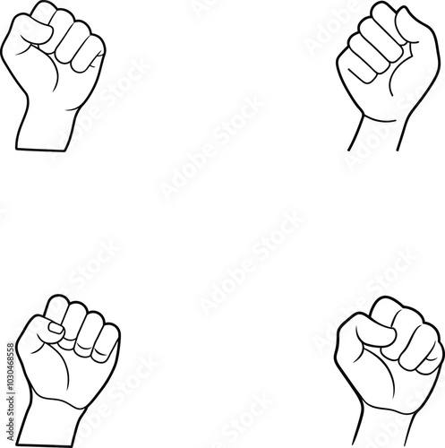 Four Black Line Drawings of Fists