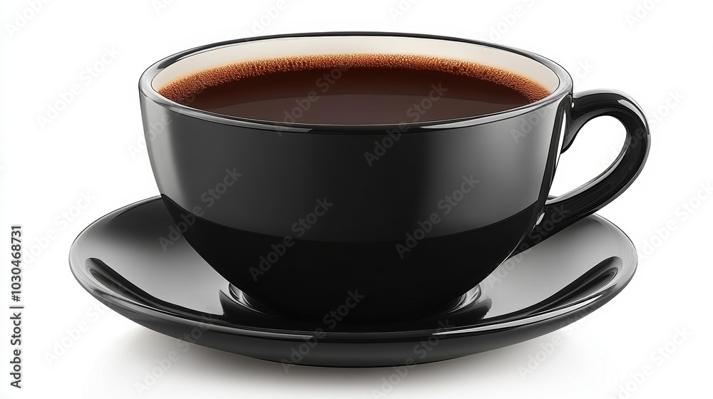 Obraz premium Black Coffee Cup and Saucer on White Background