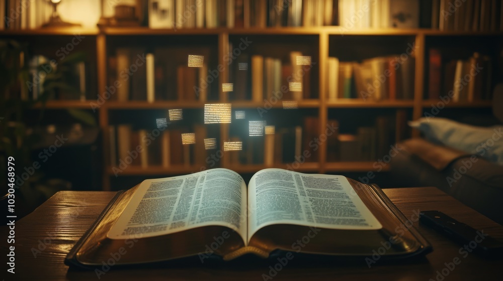 Fototapeta premium Cozy Family Room with Open Bible on Desk