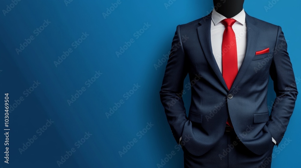 Businessman in Suit with Red Tie Against Blue Background Businessman in Suit with Red Tie Against Blue Background