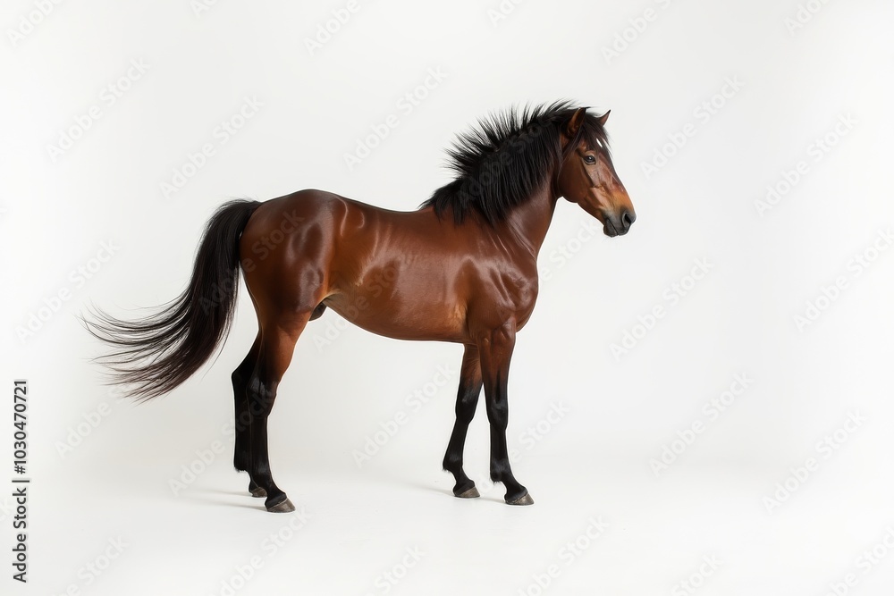Portrait of a majestic brown horse standing against a white background Portrait of a majestic brown horse standing against a white background