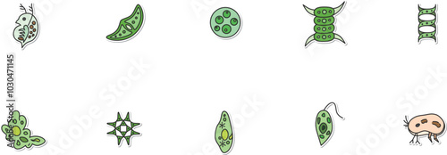 ステッカー微生物のイラストアイコンセット（背景なし）