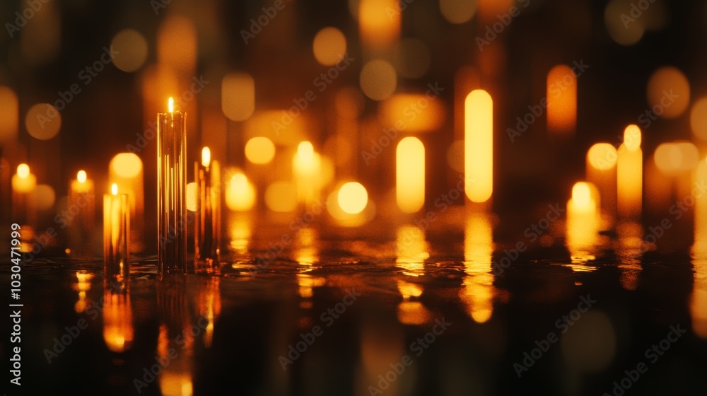 Warm Candlelight Reflections on Dark Water Surface Warm Candlelight Reflections on Dark Water Surface