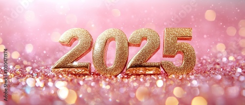 2025 New Year on pink background.	
