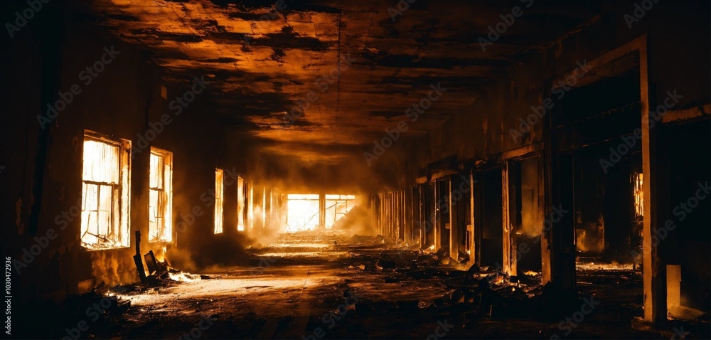Fototapeta premium Old abandoned factory, AI generated
