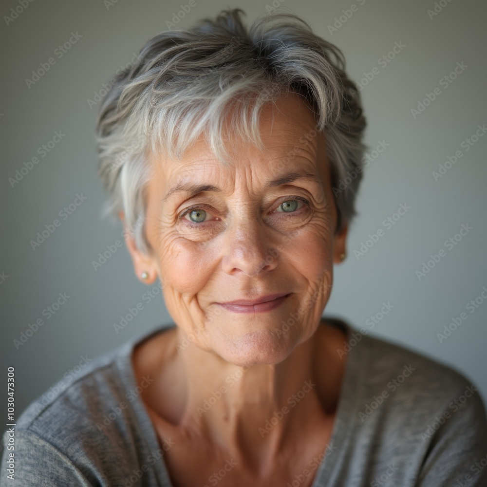 Close-up portrait of senior woman with gray hair, serene expression, natural aging beauty Close-up portrait of senior woman with gray hair, serene expression, natural aging beauty