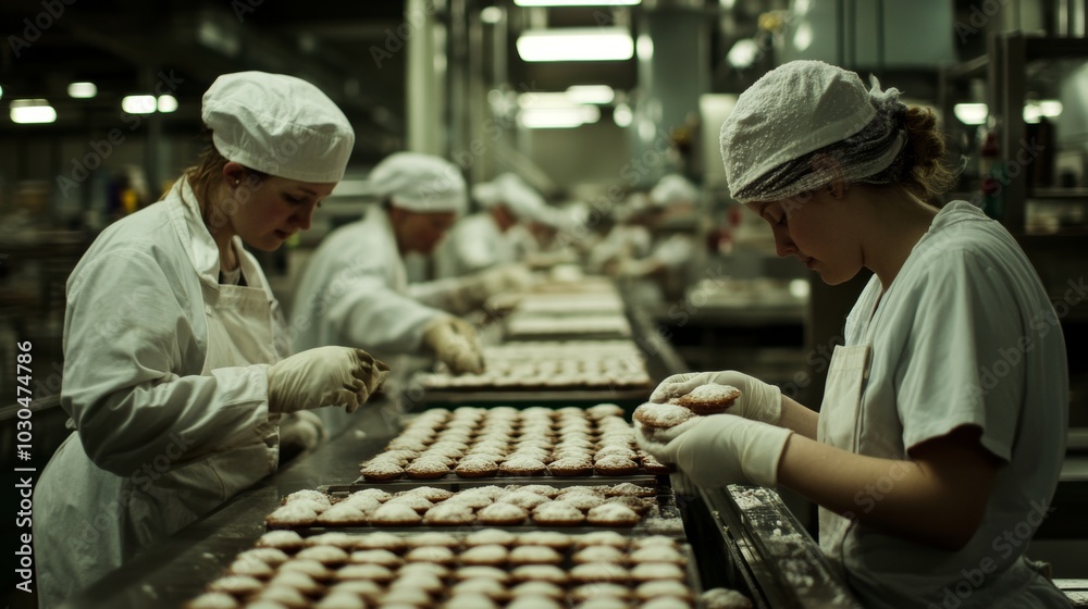 Bakery Workers Packaging Freshly Baked Pastries  Food Production Line  Confectionery Manuf