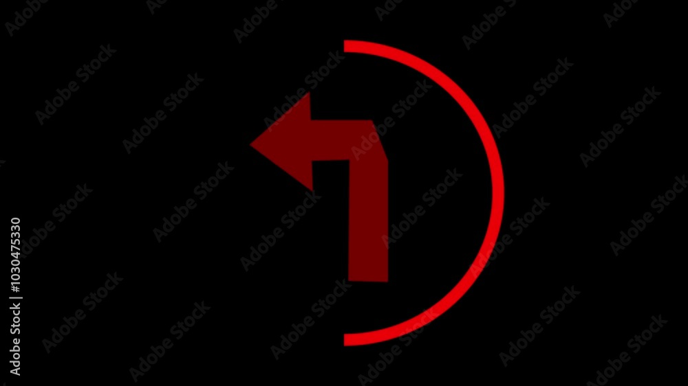 Red arrow direction icon. Abstract red arrow with red circle on black background. Directional sign arrow points to the left. Red arrow direction icon. Abstract red arrow with red circle on black background. Directional sign arrow points to the left.