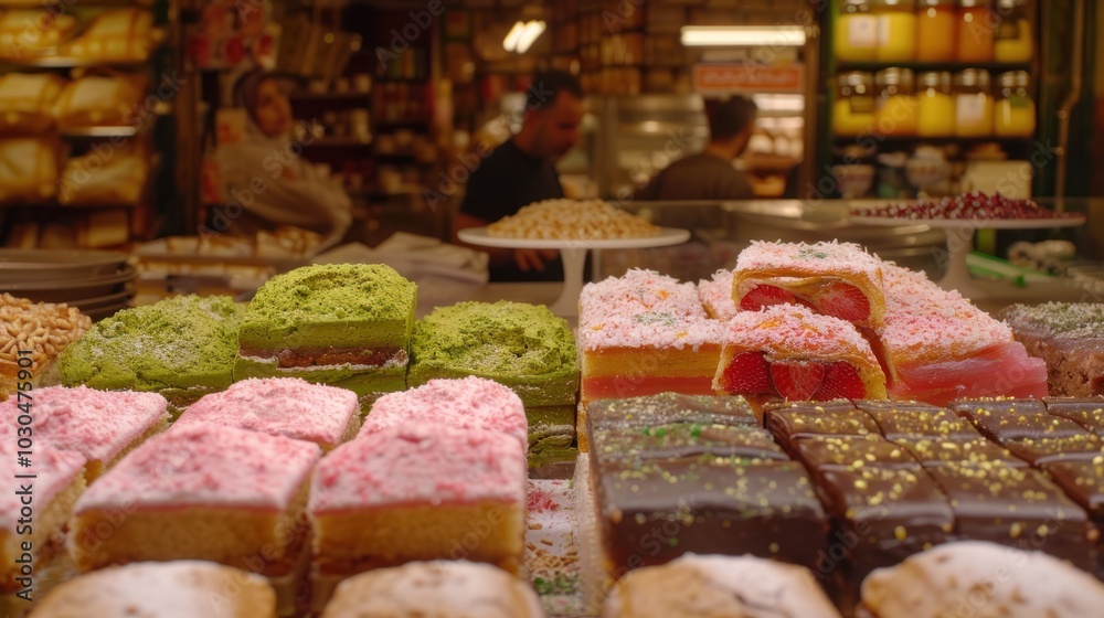 Assortment of Cakes and Pastries Displayed in a Bakery Assortment of Cakes and Pastries Displayed in a Bakery