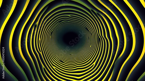 Abstract Yellow and Black Swirling Tunnel Background