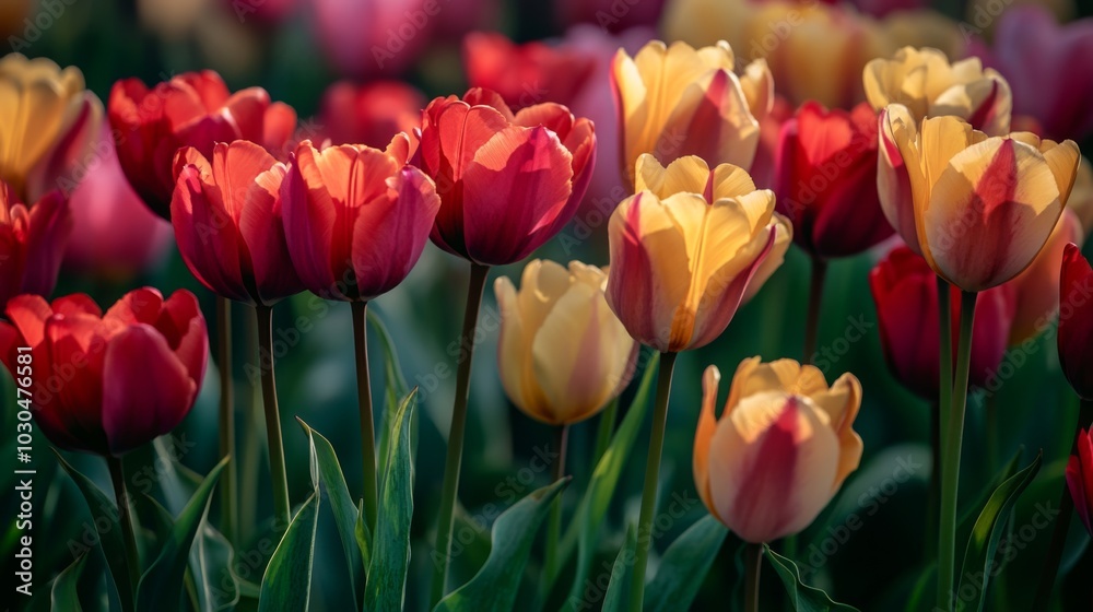 Obraz premium Vibrant Tulips in Bloom at a Colorful Garden