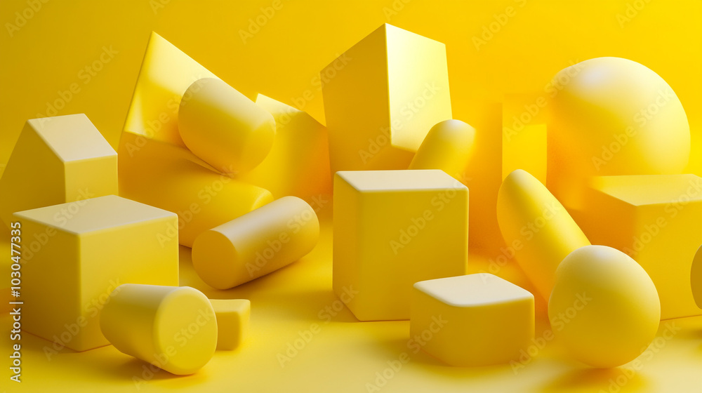 Abstract Yellow 3D Geometric Shapes Background