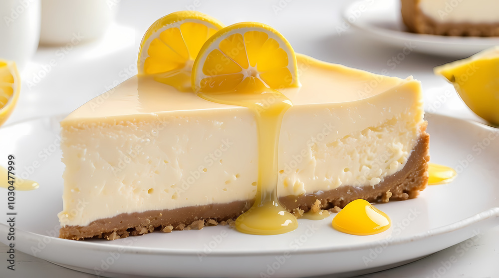 Slice Of Lemon Cheesecake With Whipped Cream And Lemon Sauce Slice Of Lemon Cheesecake With Whipped Cream And Lemon Sauce