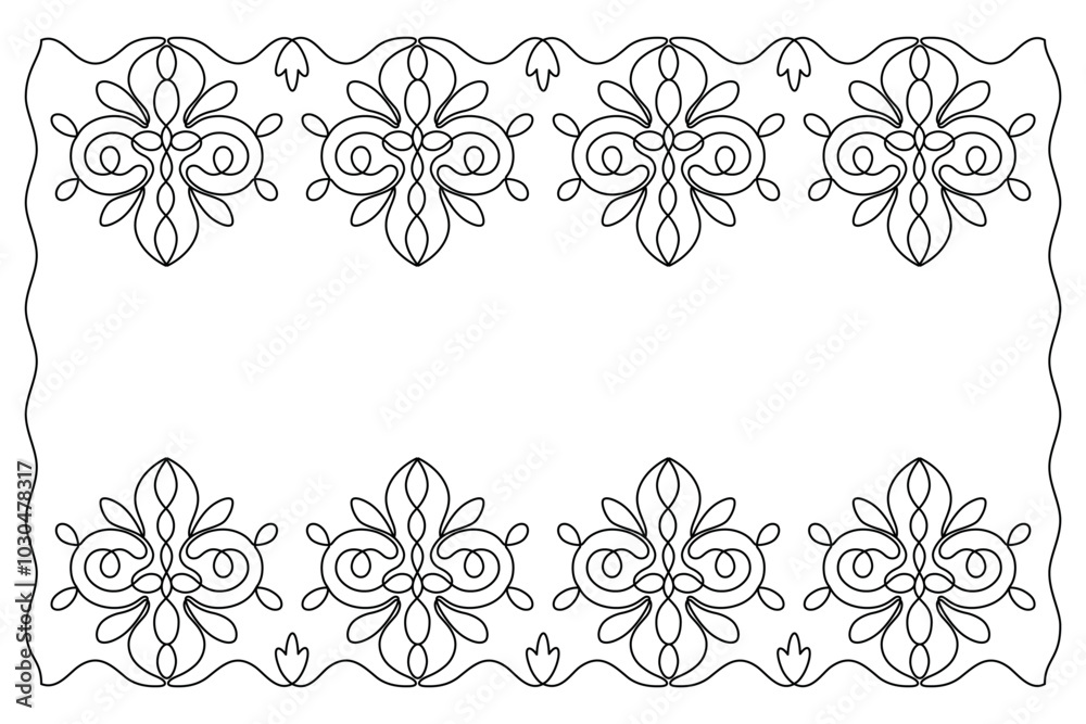 Lace frame, border with an ornate pattern, made in one continuous line in minimalism. Editable vector outline Lace frame, border with an ornate pattern, made in one continuous line in minimalism. Editable vector outline