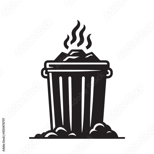 Burning Trash Can Overflowing With Waste.eps