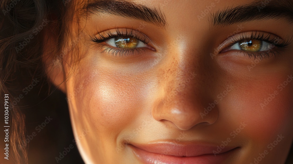 Close-Up of a Beautiful Smiling Woman with Freckles Close-Up of a Beautiful Smiling Woman with Freckles