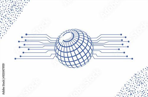 blue and white  Global Networks Concept with World Map and Wire Frame - Digital Polygonal Network Connections, Science and Technology Background, Creative Design Template Isolated on White Background