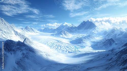 Majestic Glacier Landscape with Icy Blue Crevasses and Snow-Covered Peaks Generative AI