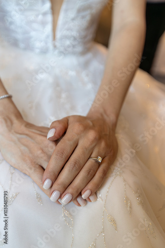 Bride's Elegant Hands with Engagement Ring - Perfect for Wedding and Bridal Photography