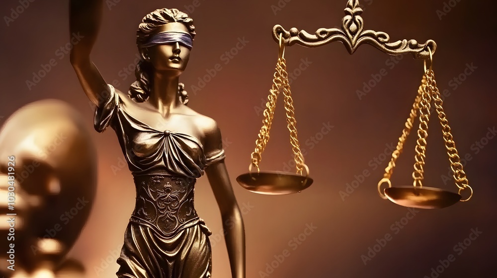 A statue of Lady Justice with a blindfold and scales. A statue of Lady Justice with a blindfold and scales.