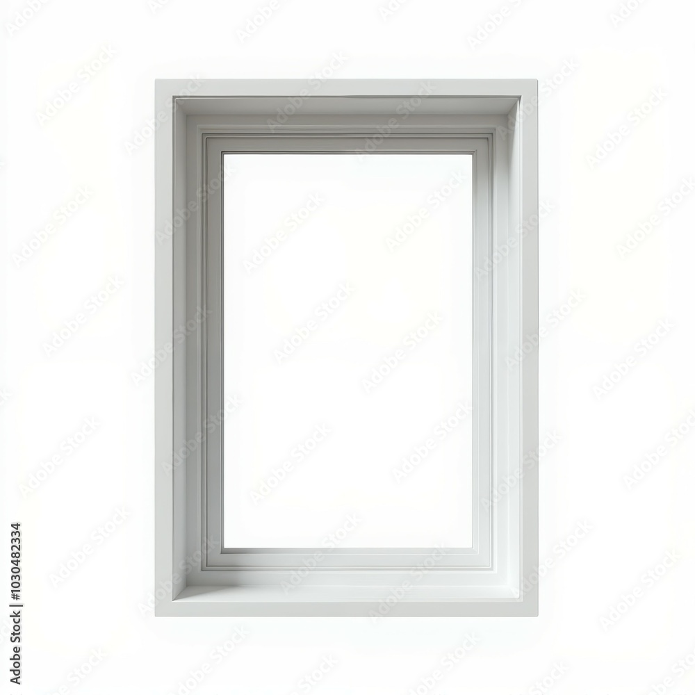 A minimalistic white window frame, empty and clean, showcasing a modern design focus. A minimalistic white window frame, empty and clean, showcasing a modern design focus.