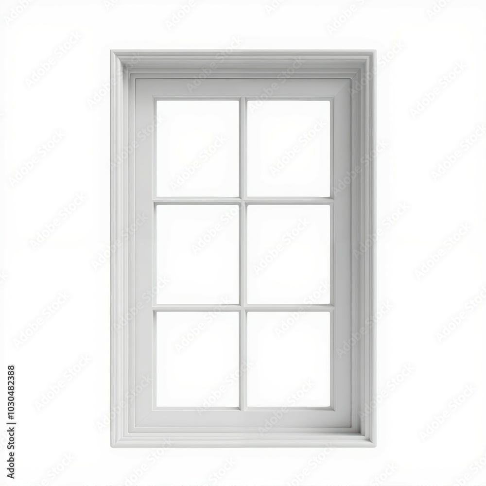 A clean, white window with six panes, framed simply, allowing light to filter in. A clean, white window with six panes, framed simply, allowing light to filter in.
