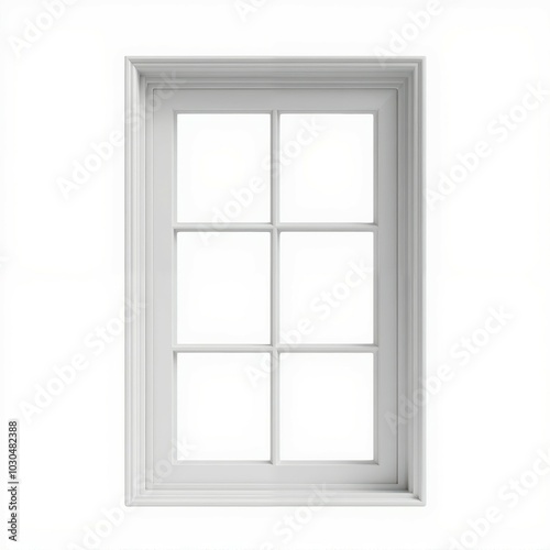 A clean, white window with six panes, framed simply, allowing light to filter in.