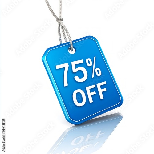 A blue discount tag indicating a 75% off sale, designed to attract shoppers' attention.