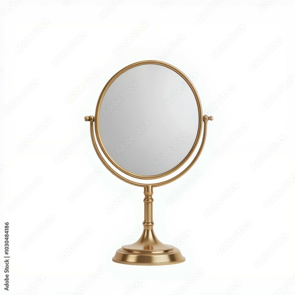 A stylish, round vanity mirror with a gold finish, perfect for any dressing table, blending elegance with functionality.