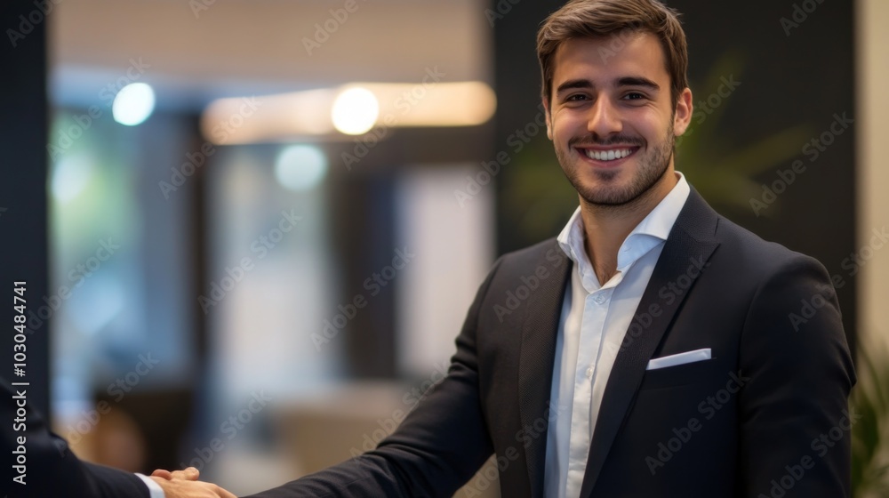 Fototapeta premium Professional Businessman Shaking Hands in Office Setting