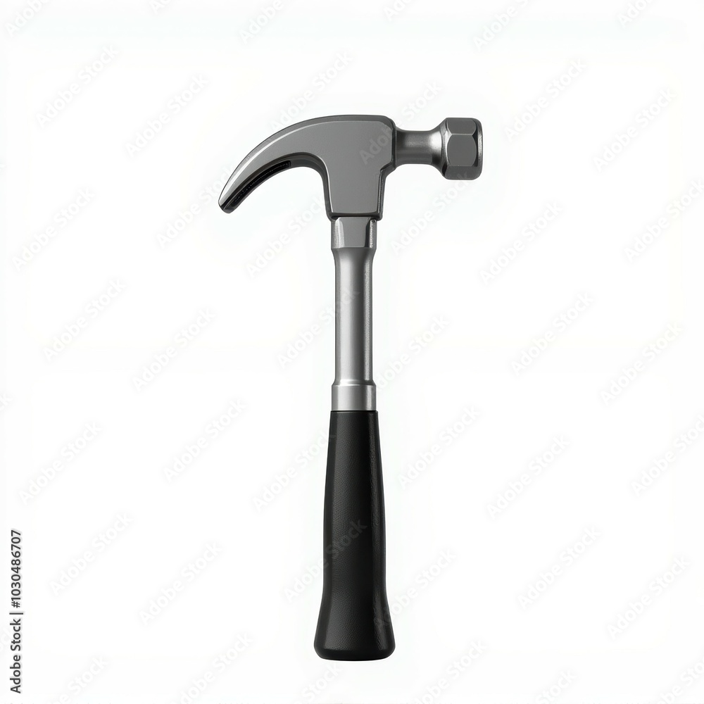 A shiny metal hammer with a black handle, used for driving nails and other construction tasks. A shiny metal hammer with a black handle, used for driving nails and other construction tasks.