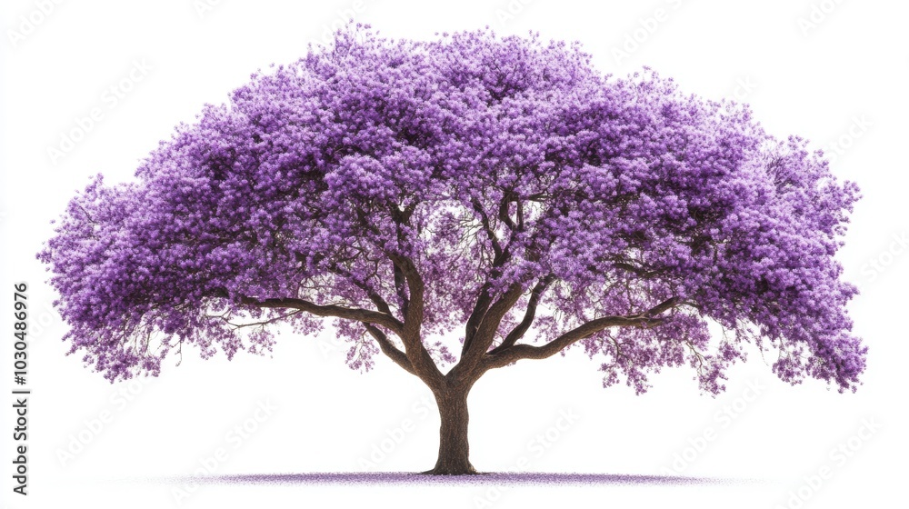 Jacaranda tree showering purple blooms on white backdrop Jacaranda tree showering purple blooms on white backdrop