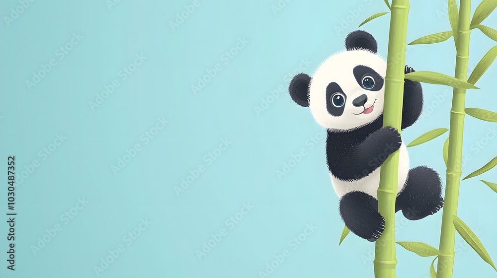 Cute Panda Bear Climbing Bamboo Cartoon Illustration Cute Panda Bear Climbing Bamboo Cartoon Illustration