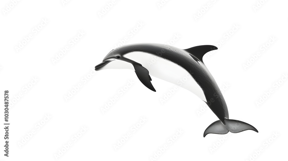 Graceful Dolphin Leaping Mid-Air Over Striking White Backdrop Graceful Dolphin Leaping Mid-Air Over Striking White Backdrop