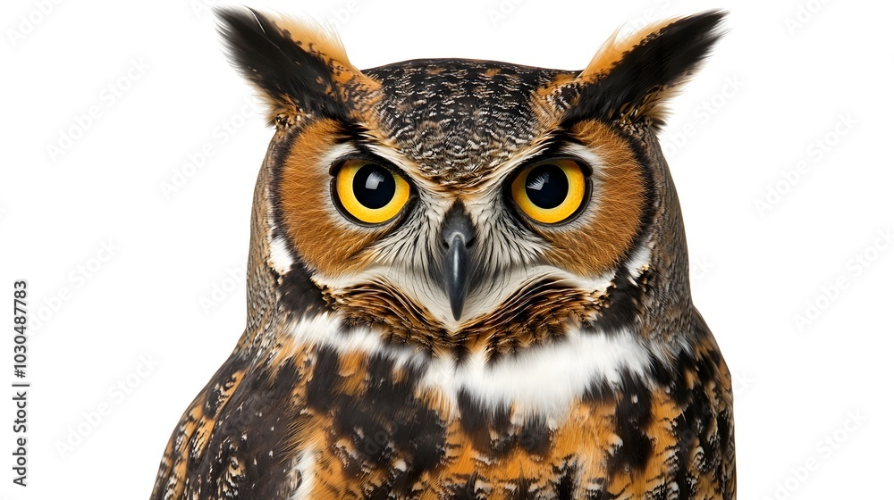 Striking Close-Up Portrait of an Alert Owl with Detailed Feathers and Piercing Eyes