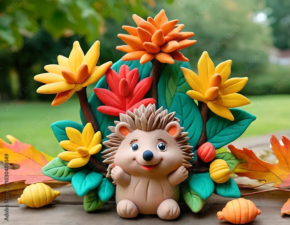 Fototapeta premium Hedgehog in leaves, autumn, garden