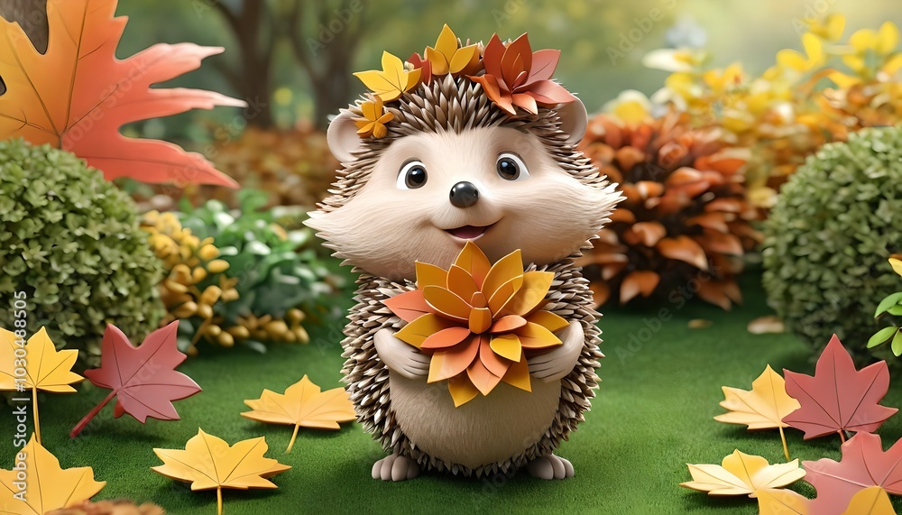 Hedgehog in leaves, autumn, garden