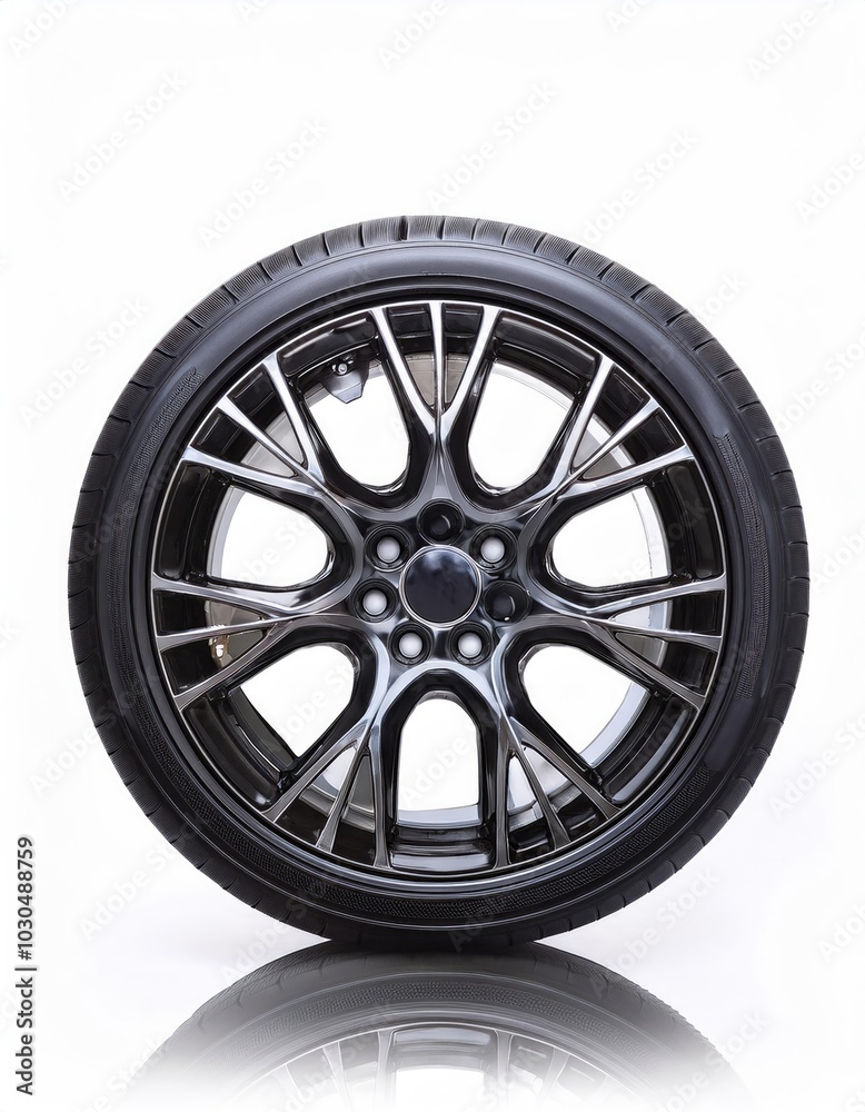 Shiny black car wheel isolated on white background Shiny black car wheel isolated on white background