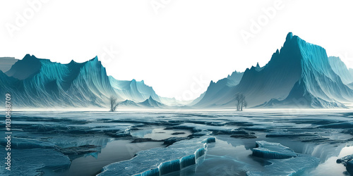 Ice Covered Frozen Landscape Transparent Png, isolated Fantasy Tundra Winter Graphic Resource	 photo