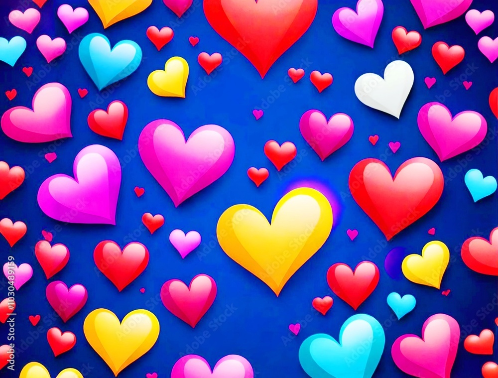 many multi-colored hearts on a blue background many multi-colored hearts on a blue background