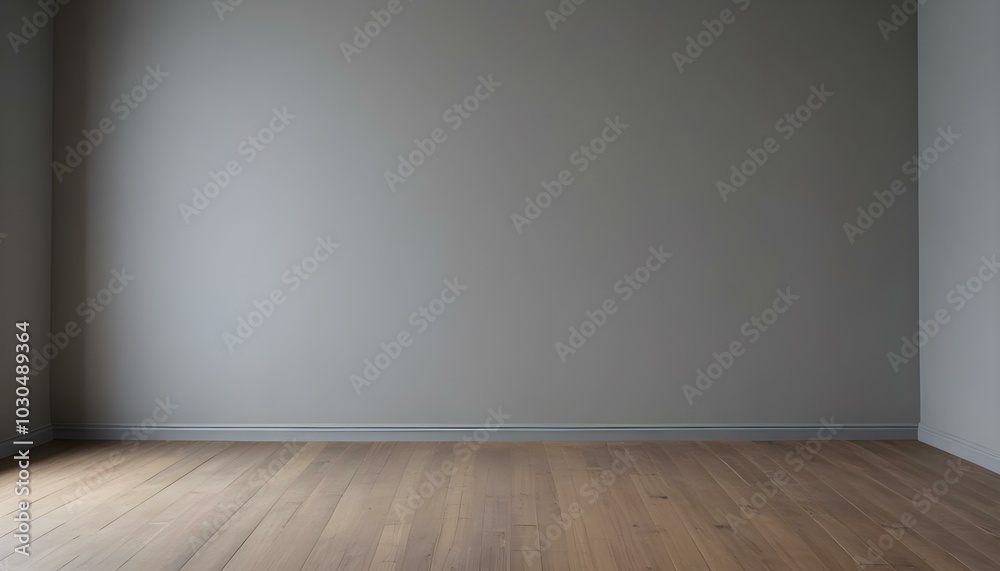 An empty room with a gray wall and a wooden floor. An empty room with a gray wall and a wooden floor.