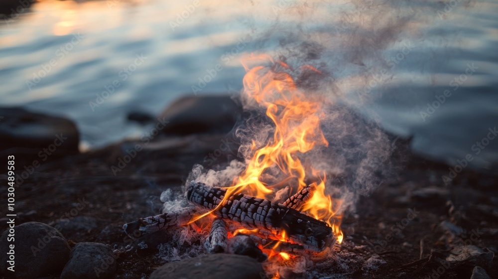 Cozy Campfire by the Lake at Dusk Cozy Campfire by the Lake at Dusk