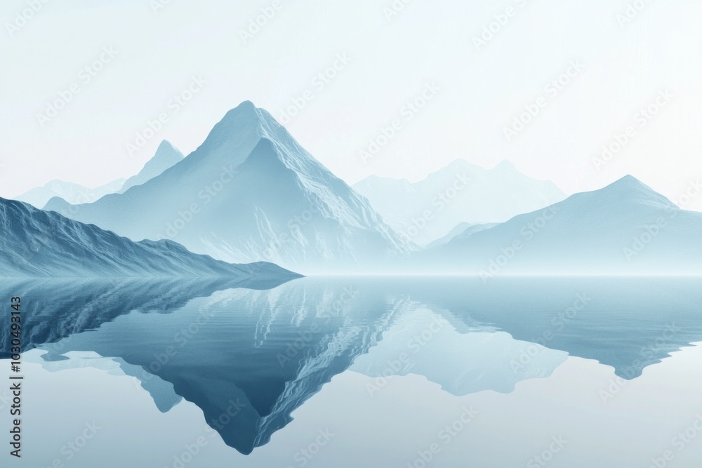 a minimalist and simple mountain range with a reflection in a lake. Tranquil, calming mood a minimalist and simple mountain range with a reflection in a lake. Tranquil, calming mood