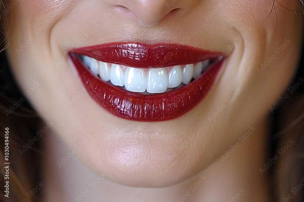 Close-Up of Smiling Woman with Red Lips for Dental and Beauty Advertising Close-Up of Smiling Woman with Red Lips for Dental and Beauty Advertising