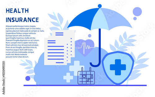 Poster graphics Comprehensive health planning, work and travel insurance, health and medical finance, health contract details